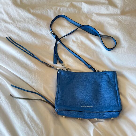 Rebecca Minkoff Regan Crossbody Bag Blue Leather Satchel Purse Silver Hardware - Picture 5 of 8